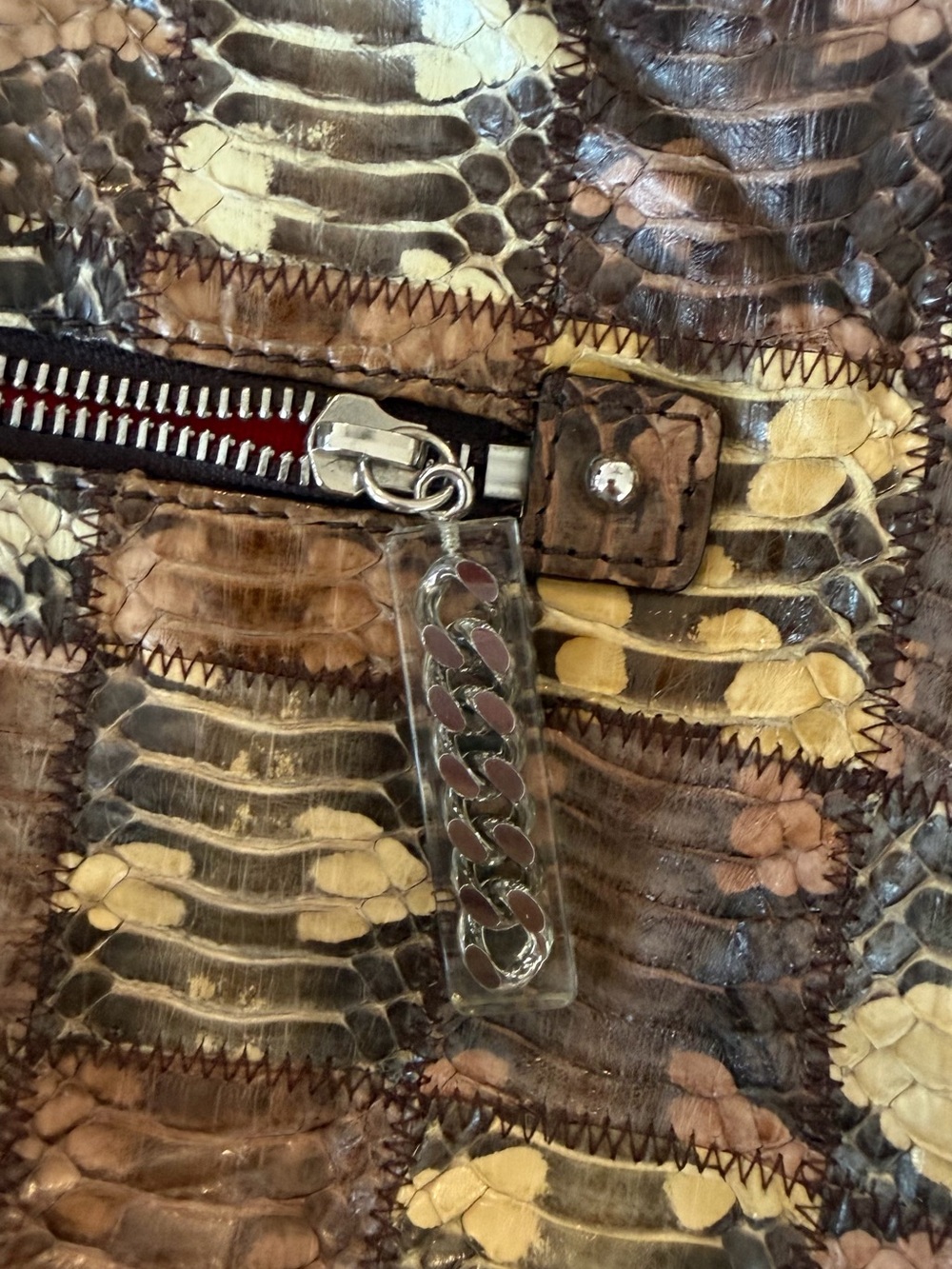 Authentic Christian Louboutin Brown & Cream Python-Pattern Chain-Handle Hobo - Picture 4 of 7